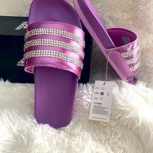 Adidas bling crystal slides in Cherry metallic